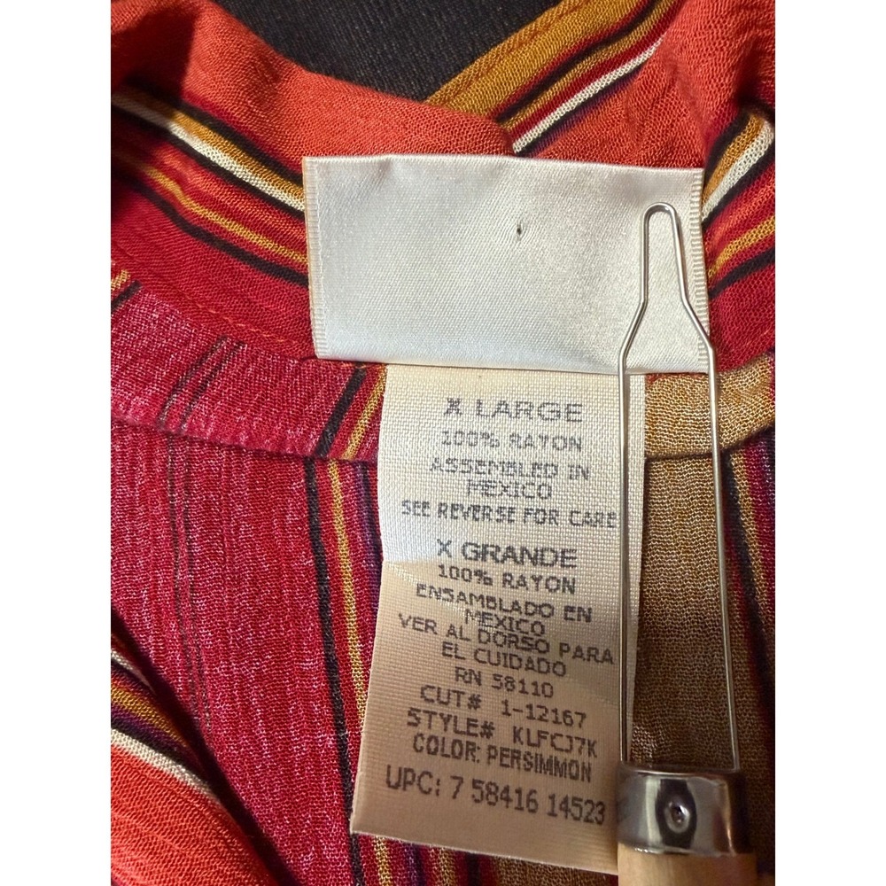 Kathie Lee Collection Red Orange Striped 100% Rayon Button Front Blouse - Picture 4 of 7